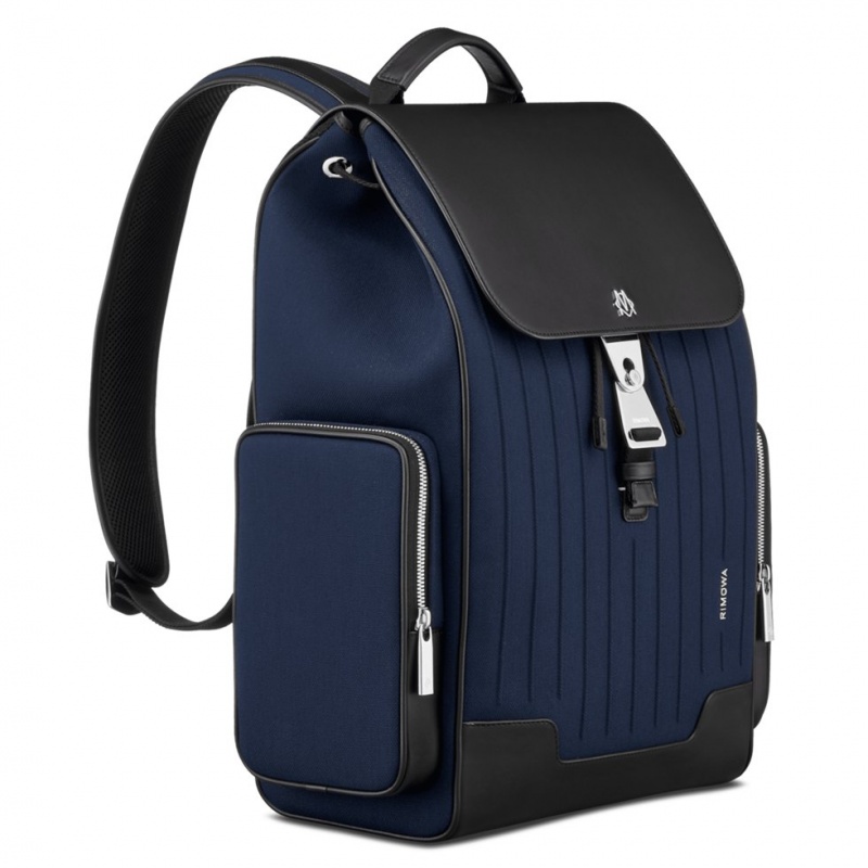 Sac a Dos Rimowa Flap Large in Cuir & Tela Bleu Marine Bleu Noir | MYX-21109289