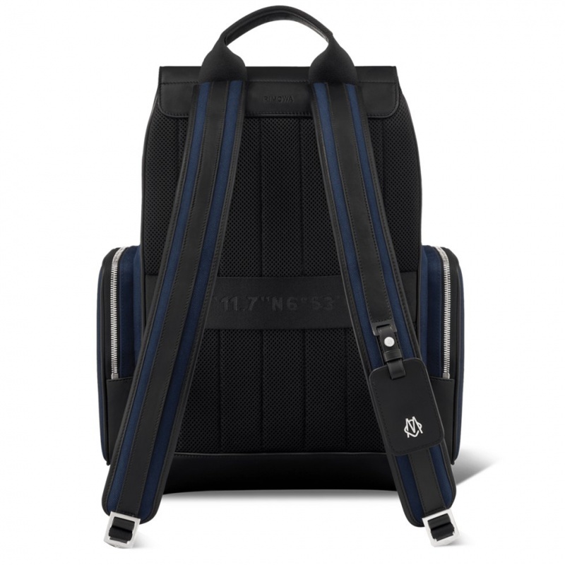 Sac a Dos Rimowa Flap Large in Cuir & Tela Bleu Marine Bleu Noir | MYX-21109289