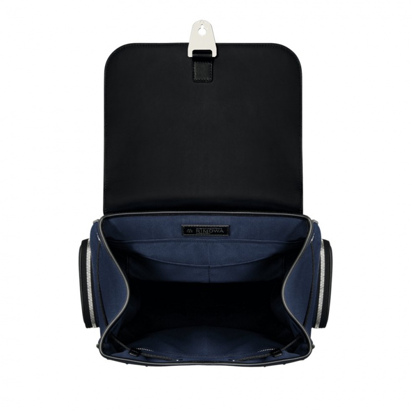 Sac a Dos Rimowa Flap Large in Cuir & Tela Bleu Marine Bleu Noir | MYX-21109289