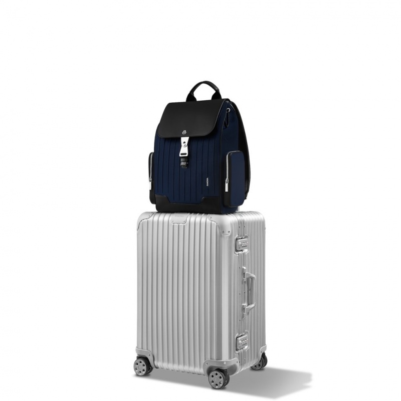 Sac a Dos Rimowa Flap Large in Cuir & Tela Bleu Marine Bleu Noir | MYX-21109289